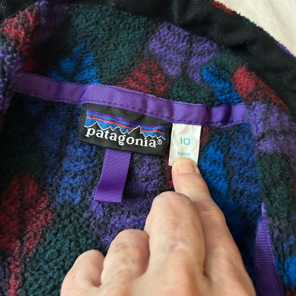 VINTAGE PATAGONIA Synchilla Half Zip Purple Leaf Print Spears Anorak Fleece 10 - Picture 2 of 16